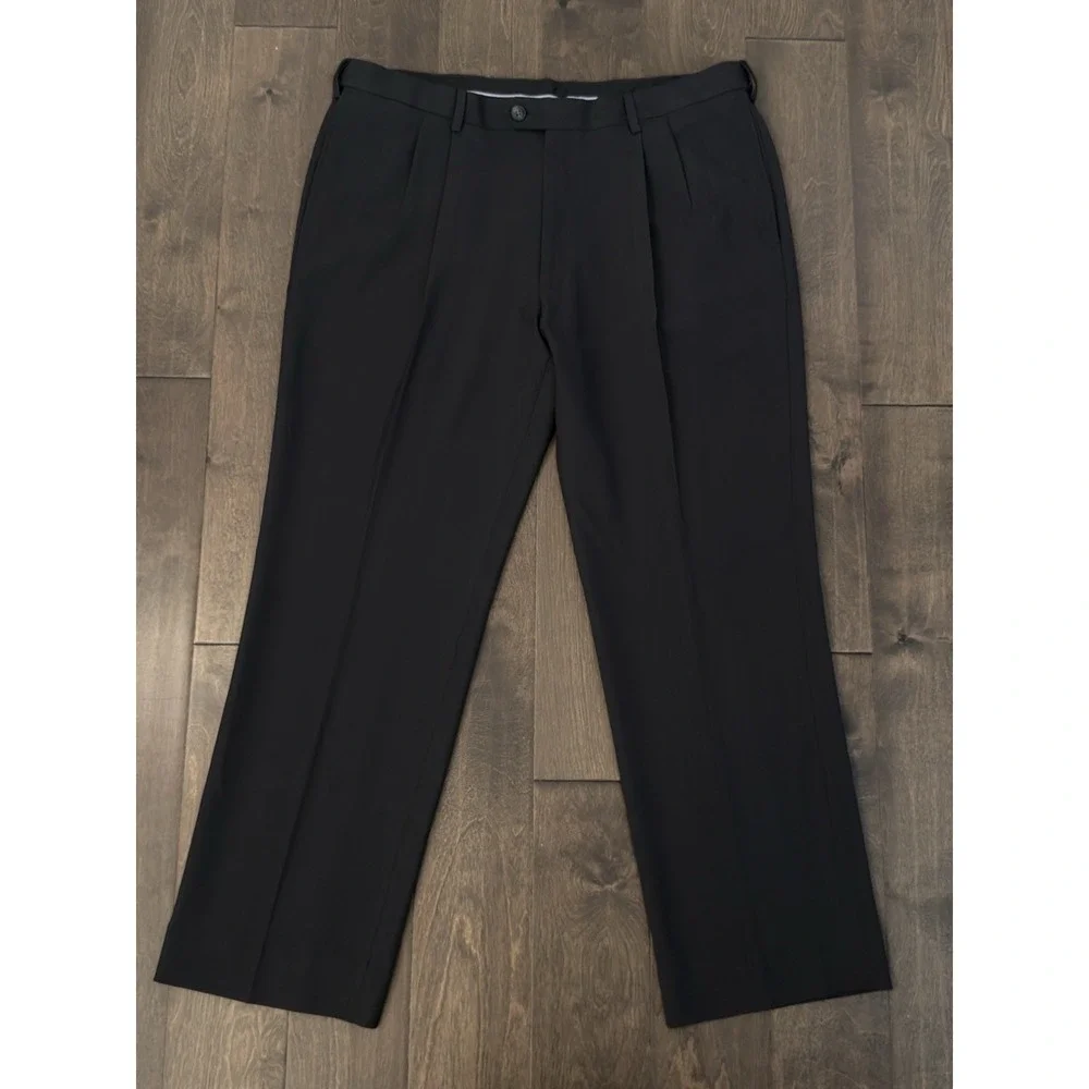 Haggar Repreve Mens Pleated Dress Pants 40X30 Dark Grey Expandable Eclo Stria